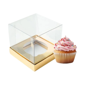 CAIXA 1 CUPCAKE OURO 4818 C/TAMPA TRANSPARENTE